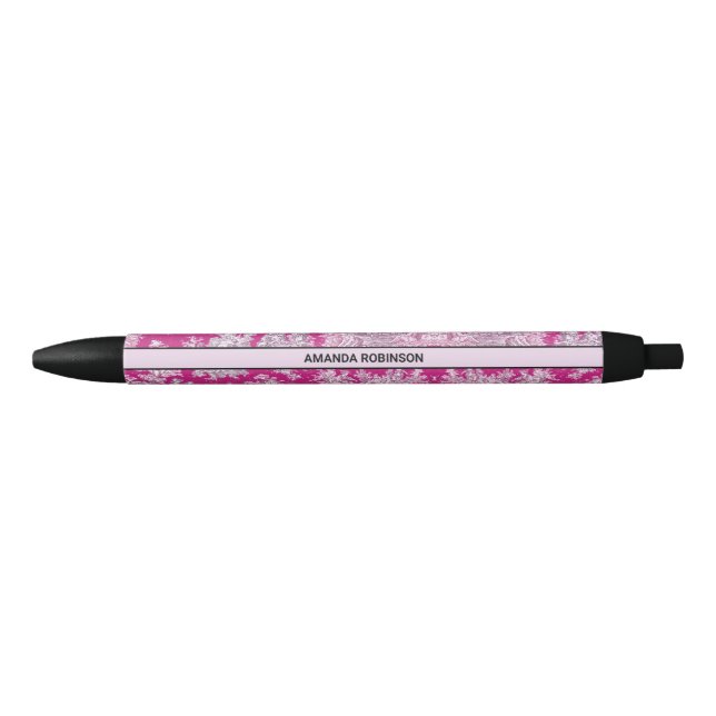 Caneta Preta Monograma floral cor-de-rosa magenta de jouy (Frente)