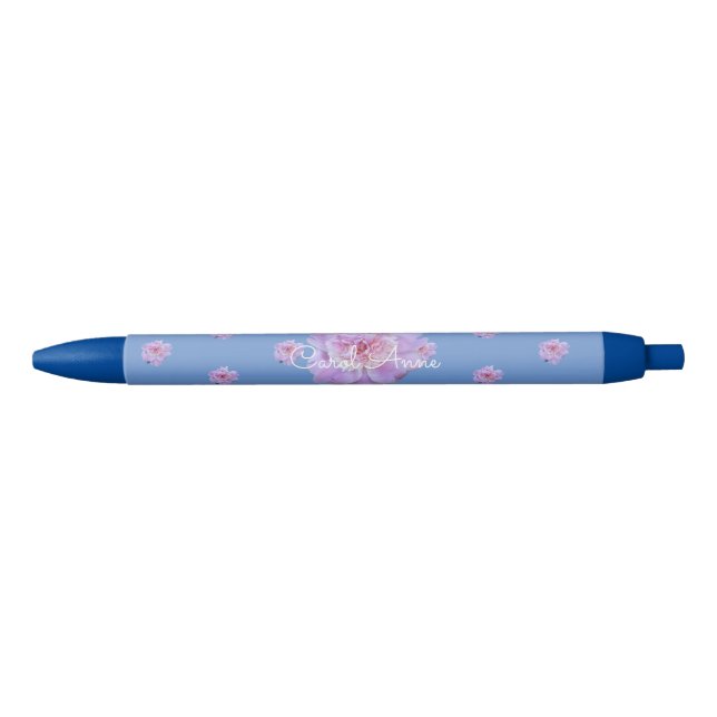 Caneta Preta Monograma Floral Púrpura Rosa (Frente)