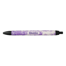 Caneta Preta Monograma floral roxo de jouy