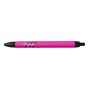 Caneta Preta Monograma inicial minimalista moderno nome rosa qu