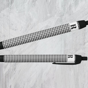 Caneta Preta Monograma Padrão Xadrez Preto Branco Tinta