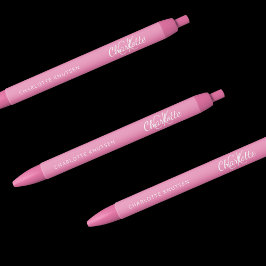 Caneta Preta Monograma personalizado de nome em branco rosa