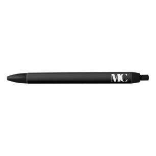 Caneta Preta Monograma Preto Branco Monograma Elegante Moderno
