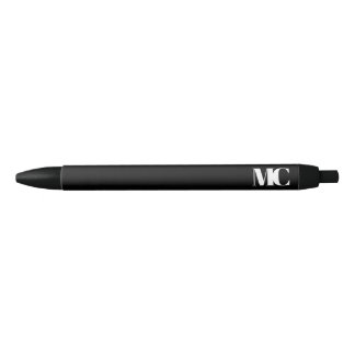Caneta Preta Monograma Preto Branco Monograma Elegante Moderno