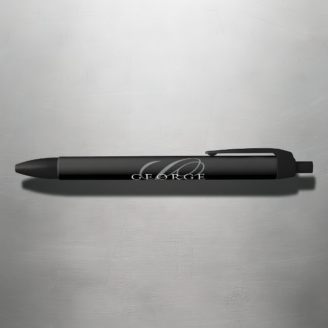 Caneta Preta Monograma Preto Cinza Moderno (Criador carregado)