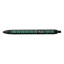 Caneta Preta Monograma preto de Shamrock Verde Sparkle Emerald