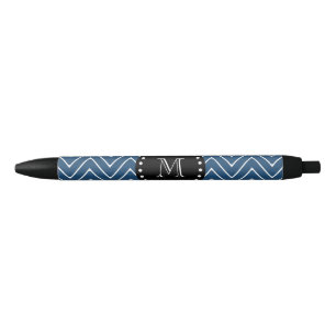 Caneta Preta Monograma preto do teste padrão   de Chevron dos