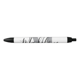 Caneta Preta Monograma Preto e Branco Elegante