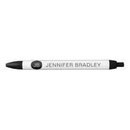 Caneta Preta Monograma Simples Preto e Branco Nome Personalizad