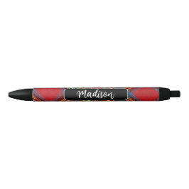 Caneta Preta Monograma Tartan Xadrez Name Escrevendo