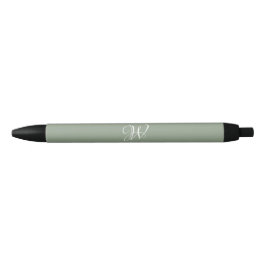 Caneta Preta Monograma Verde Personalizado Elegante Inicial