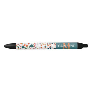 Caneta Preta Motif de Arte Terrazzo Verde Azul-Teal Personaliza