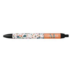 Caneta Preta Motif de Arte Terrazzo Verde Laranja Personalizado