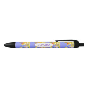Caneta Preta Narciso Amarelo Nome de Menina em Aquarela Roxa