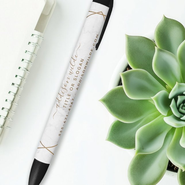 Caneta Preta Negócios Abstratos de Mármore Branco Geométrico Do (Criador carregado)