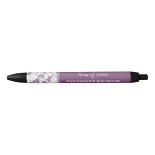 Caneta Preta Noite de Beleza e Cabelo Floral Roxo Moderno