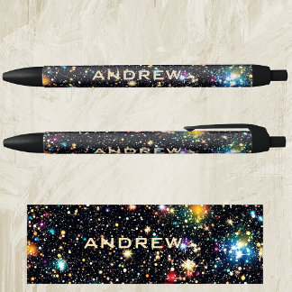 Caneta Preta Nome, Aglomerado Estelar Cósmico Colorido Tinta Pr