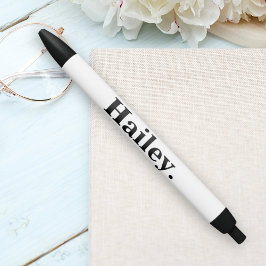 Caneta Preta Nome branco preto mínimo Elegante clássico monogra