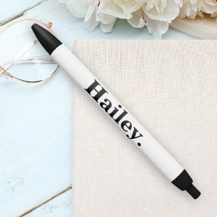 Caneta Preta Nome branco preto mínimo Elegante clássico monogra