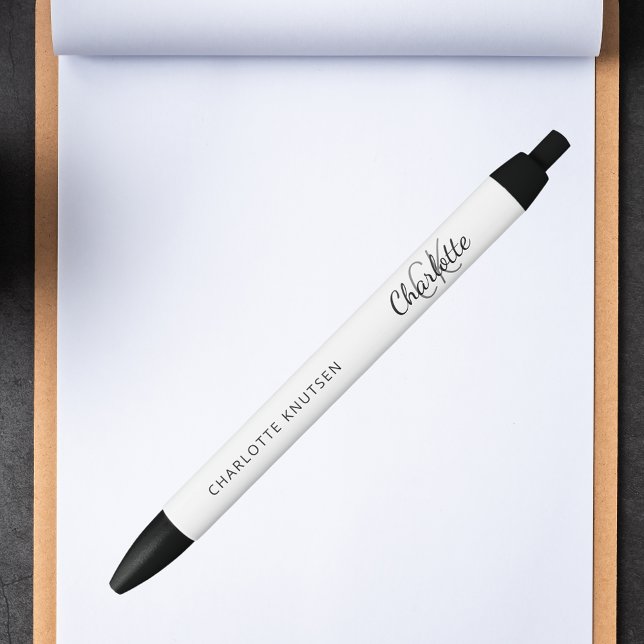 Caneta Preta Nome branco preto monogramado de negócios (Criador carregado)
