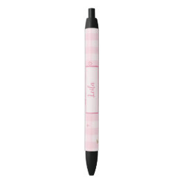 Caneta Preta Nome com Design de Laço de Cereja em Xadrez Rosa