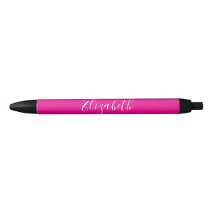 Caneta Preta Nome com Texto Elegante em Rosa Profundo e Branco