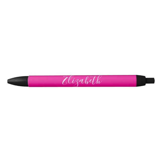 Caneta Preta Nome com Texto Elegante em Rosa Profundo e Branco (Frente)