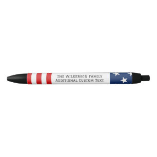 Caneta Preta Nome da Família Bandeira Americana Texto Personali