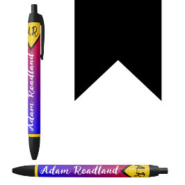 Caneta Preta Nome de Monograma Inicial Moderno, Luxo Acessível