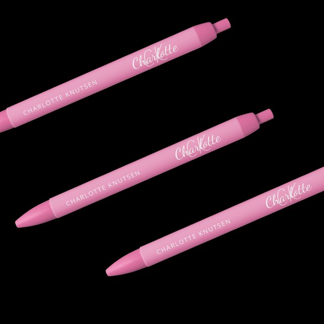Caneta Preta Nome de monograma personalizado em branco rosa (Criador carregado)
