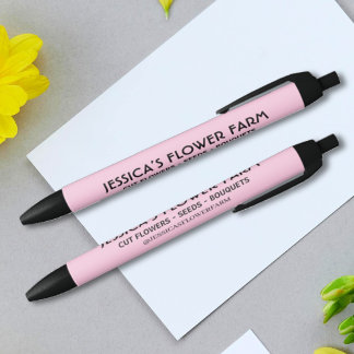 Caneta Preta Nome de Negócio Minimalista Rosa e Preto para Mídi