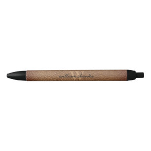 Caneta Preta Nome de roteiro Monograma Couro marrom rústico ele