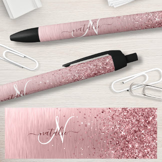Caneta Preta Nome do Monograma da Lâmina Rosa Bruta de Metal Gl