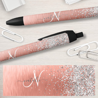 Caneta Preta Nome do Monograma do Glitter Metálico Brutado Dour