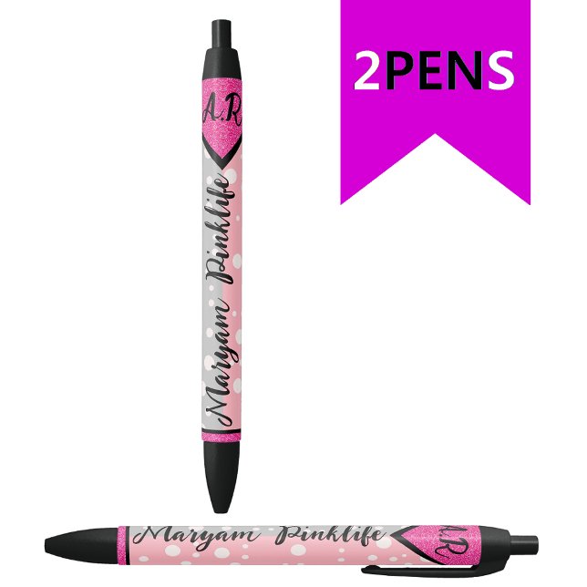 Caneta Preta Nome do Monograma Inicial Elegante, Menina Colorid (Personalized girly pen
)