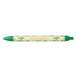 Caneta Preta Nome do Script de Monograma do Pastel Cactus