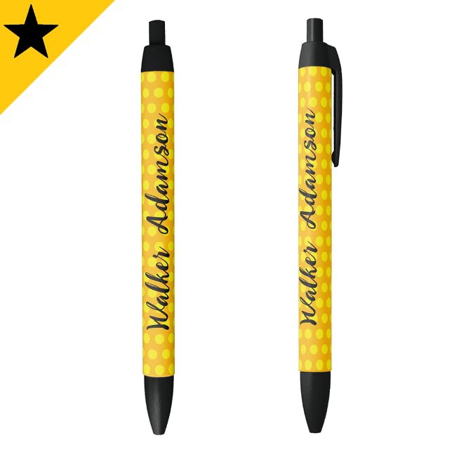 Caneta Preta Nome do Script do Monograma Dourado Chic, Luxo Bar (Yellow chic pens
Stylish gold monogram pens
Affordable luxury pens
Chic writing instruments)