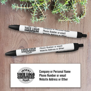 Caneta Preta Nome e logotipo da empresa com 3 linhas de texto