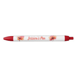 Caneta Preta Nome Floral Contemporâneo de Coral Suave