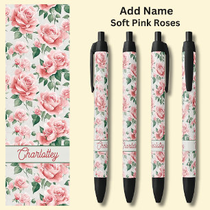 Caneta Preta Nome Floral das Flores Rosa