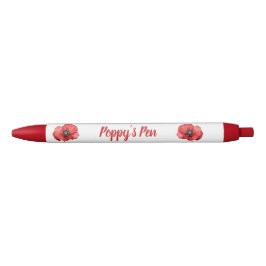Caneta Preta Nome Floral de Red Poppy