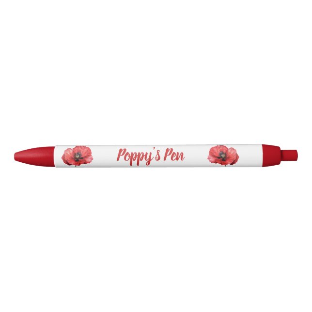 Caneta Preta Nome Floral de Red Poppy (Frente)