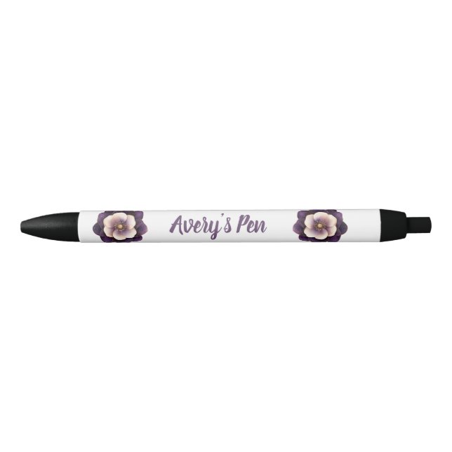 Caneta Preta Nome Floral Violet Elegante (Frente)