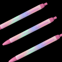 Caneta Preta Nome holográfico roxo rosa Quinceanera