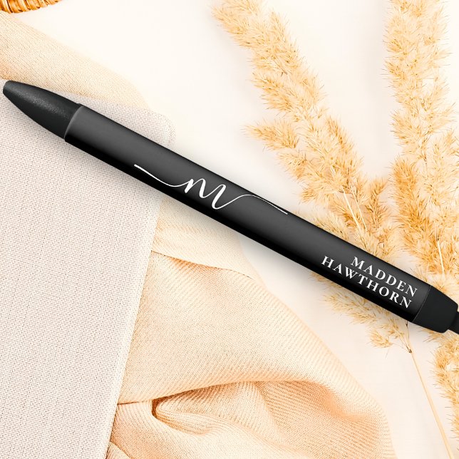 Caneta Preta Nome Inicial de Caligrafia em Script de Monograma  (Criador carregado)