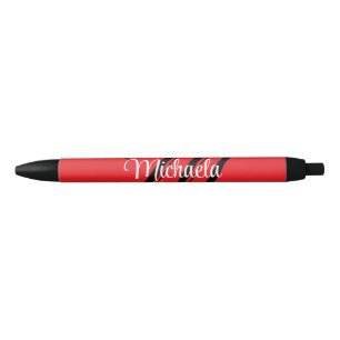 Caneta Preta Nome inicial do monograma moderno minimalista verm