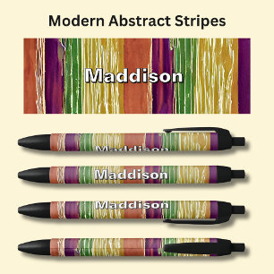 Caneta Preta Nome - Laranja Yellow Tones Abstrato Strips