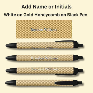 Caneta Preta Nome ou Iniciais em Honeycomb Dourado