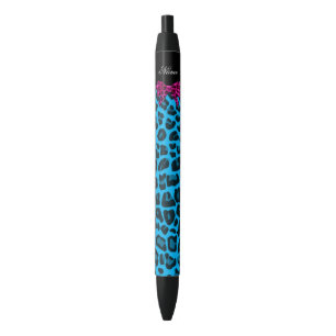 Caneta Preta Nome personalizado arco cor-de-rosa azul-leopardo-