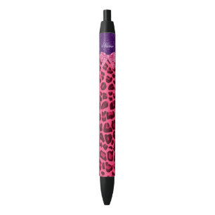 Caneta Preta Nome personalizado arco roxo-leopardo-rosa-